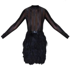 Fawn Black Feather Skirt BodyCon Dress